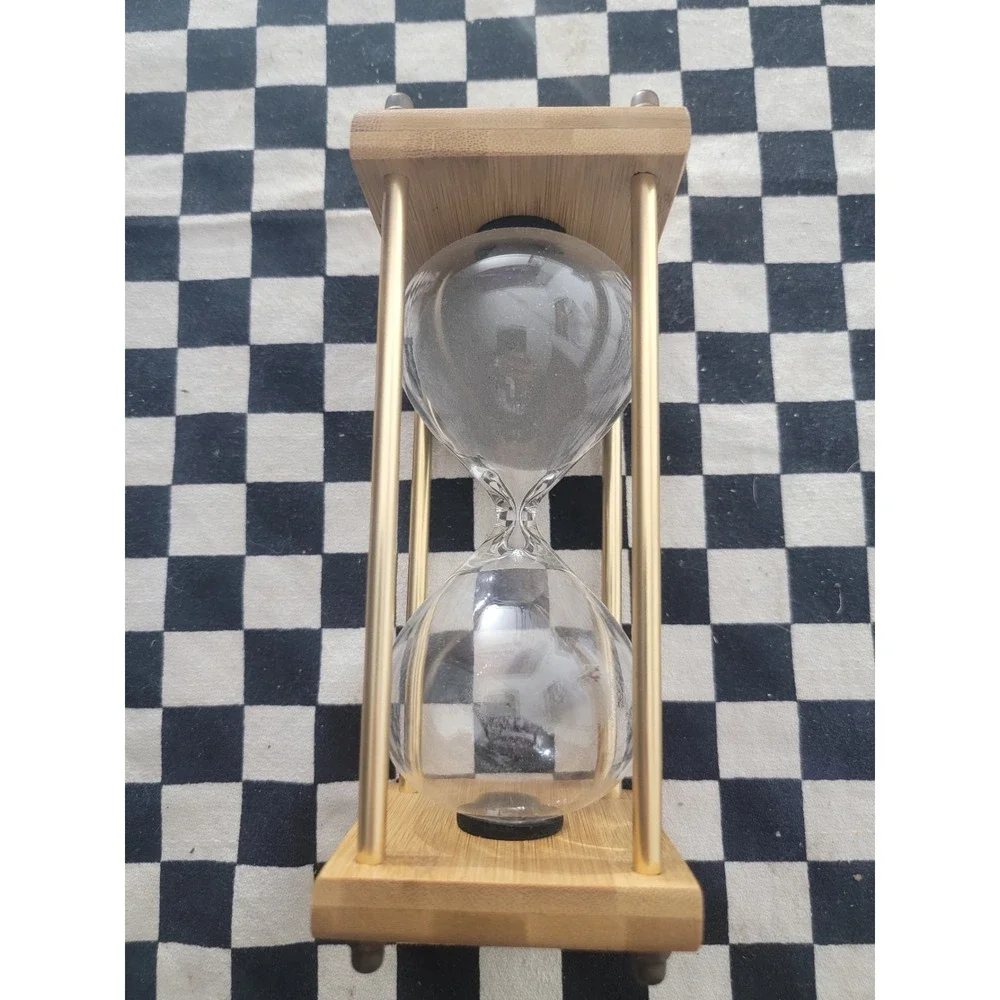 15‎ Minute Gray Sand Timer Hourglass Wood & Brass Frame Desk Decor